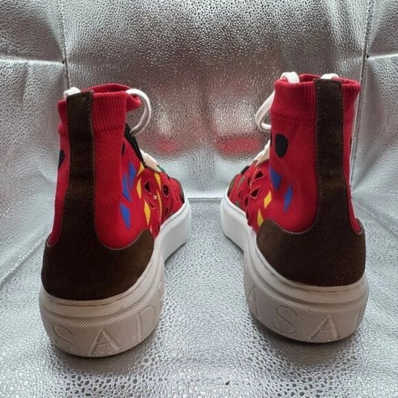 Size 41 - Casadei Womens Red High Top Suede Round Toe Designer Sneakers 054448 - Picture 6 of 9